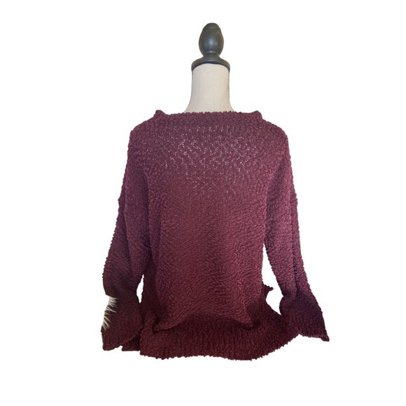 Andre By Unit Womens Sweater Small Burgundy Popcorn Knit Soft Cozy Cabincore - Picture 2 of 8